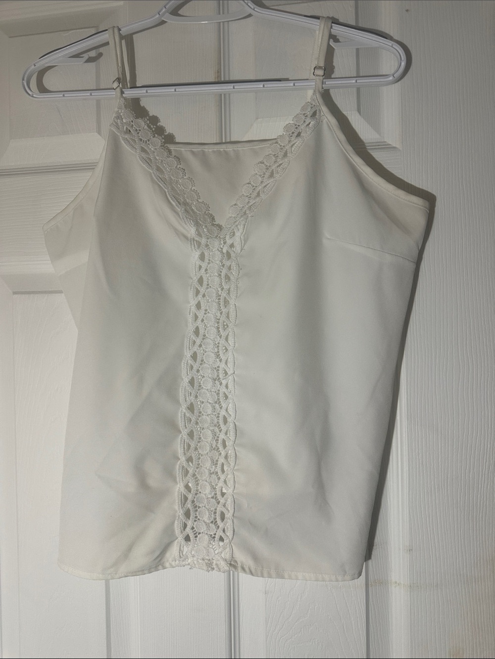 Shein White Lace-Trim Cami Top, Adjustable Straps